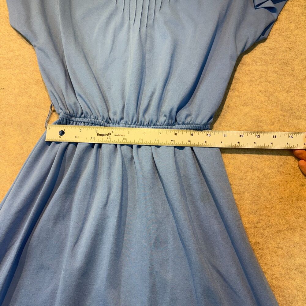 Vintage Leslie Fay Light Blue Dress Pintuck Cap Sleeve Elastic Waist Midi - Picture 5 of 8